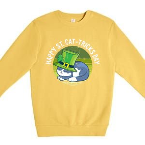 Happy St Patricks Day Retro Shamrock Cat Lover Irish Funny Gift Premium Crewneck Sweatshirt