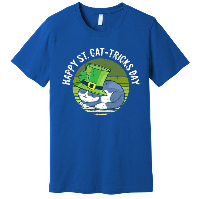 Happy St Patricks Day Retro Shamrock Cat Lover Irish Funny Gift Premium T-Shirt