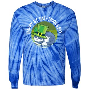 Happy St Patricks Day Retro Shamrock Cat Lover Irish Funny Gift Tie-Dye Long Sleeve Shirt