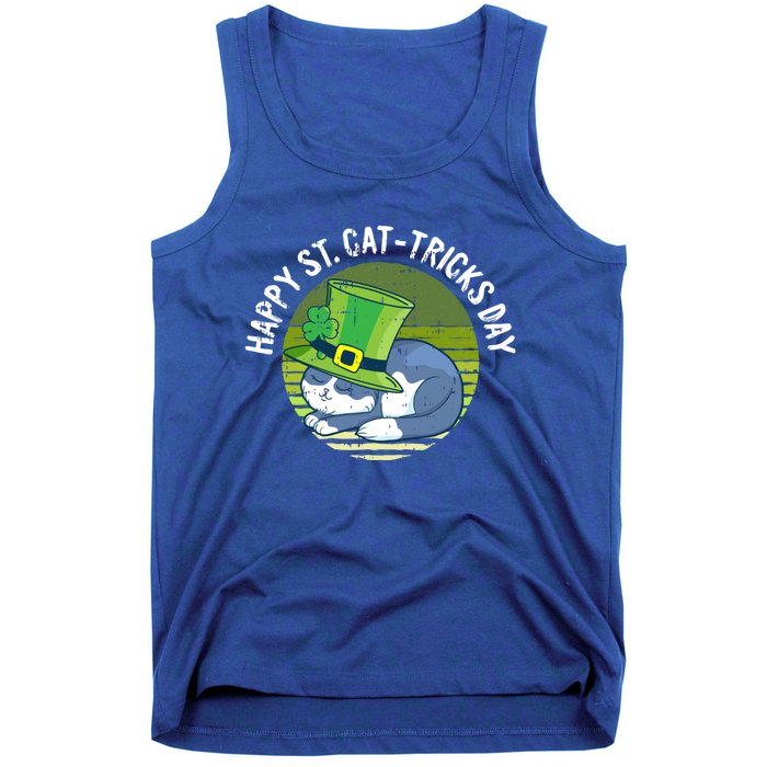 Happy St Patricks Day Retro Shamrock Cat Lover Irish Funny Gift Tank Top