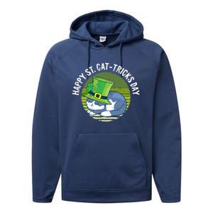 Happy St Patricks Day Retro Shamrock Cat Lover Irish Funny Gift Performance Fleece Hoodie