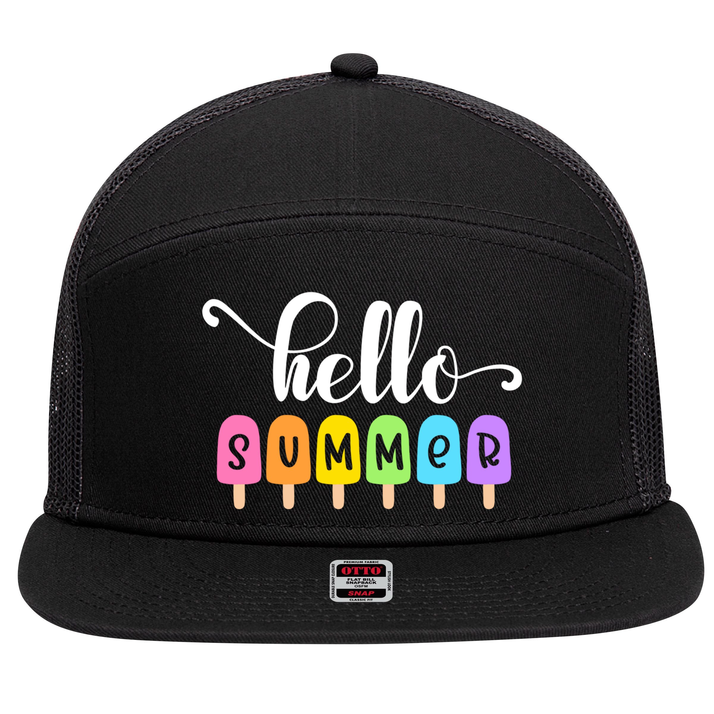 Hello Summer Popsicles Cute Pastel Graphic Design Cute Gift 7 Panel Mesh Trucker Snapback Hat