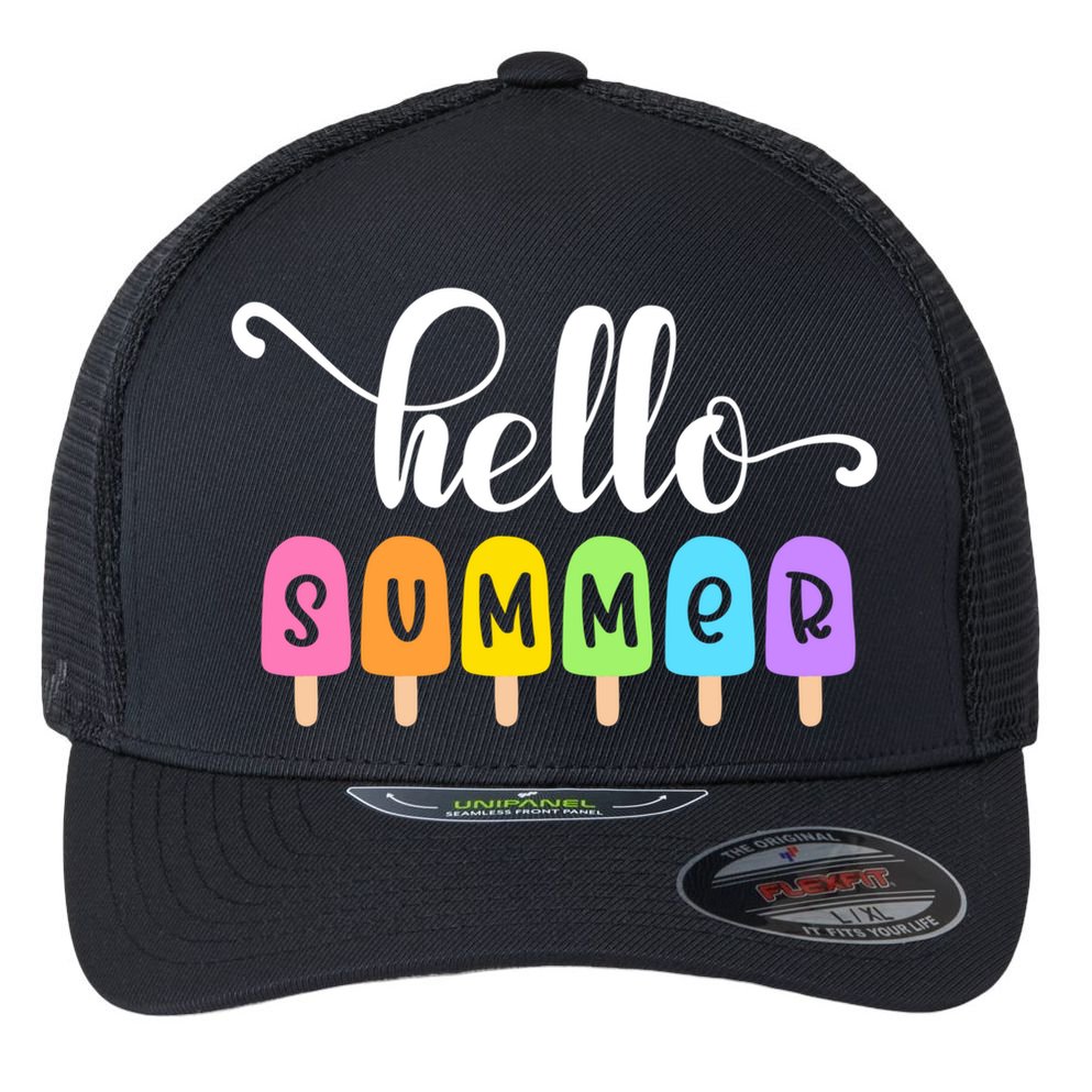 Hello Summer Popsicles Cute Pastel Graphic Design Cute Gift Flexfit Unipanel Trucker Cap