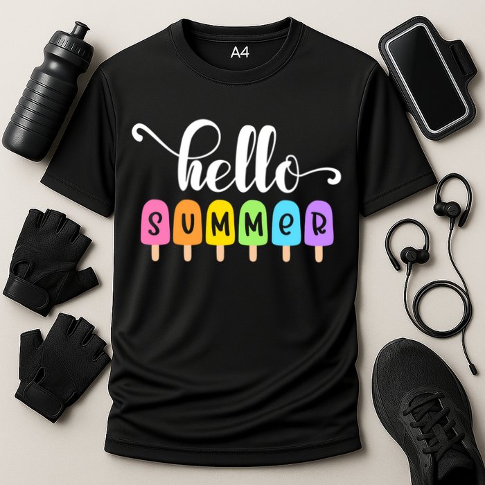 Hello Summer Popsicles Cute Pastel Graphic Design Cute Gift Cooling Performance Crew T-Shirt