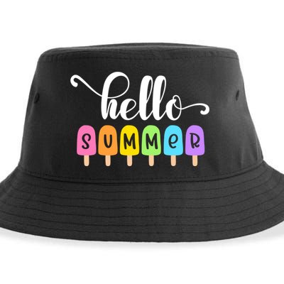 Hello Summer Popsicles Cute Pastel Graphic Design Cute Gift Sustainable Bucket Hat
