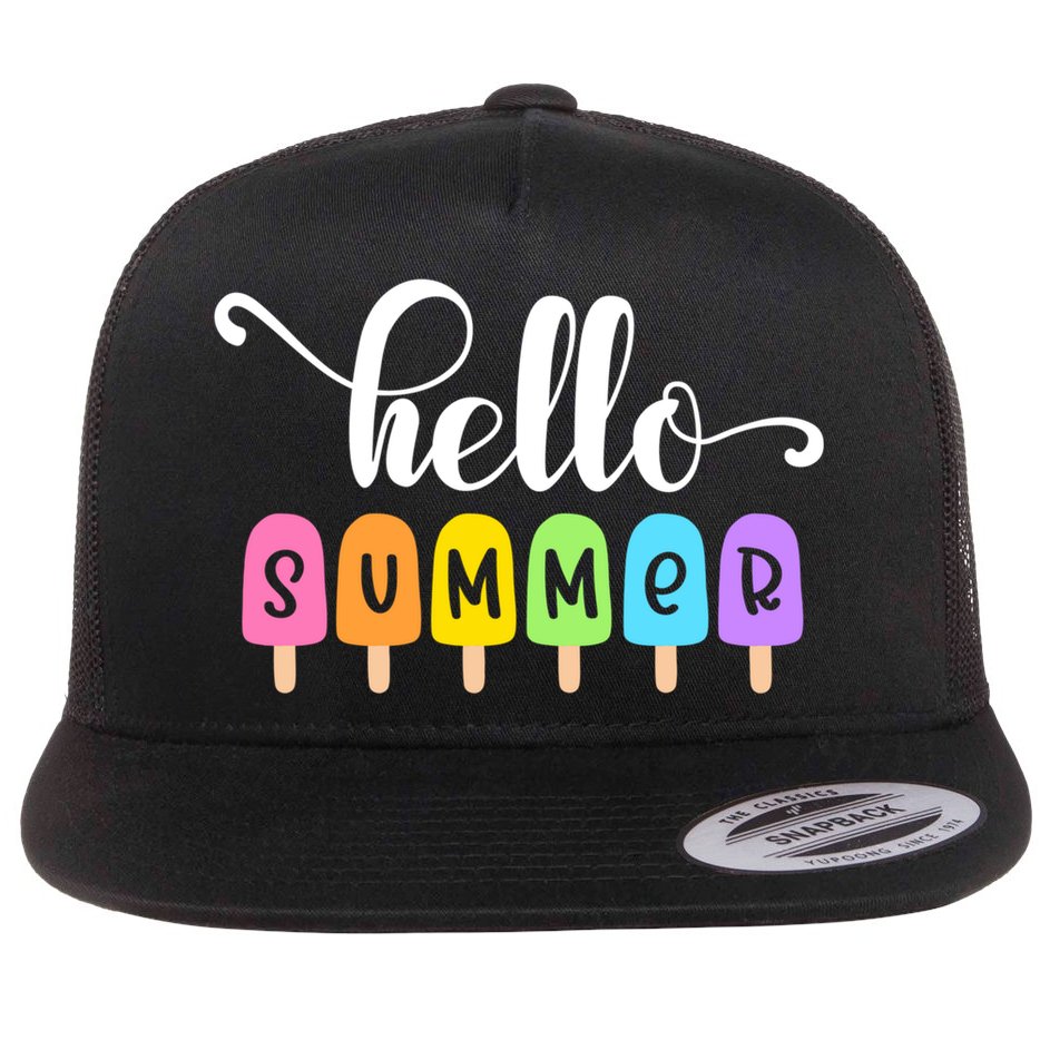 Hello Summer Popsicles Cute Pastel Graphic Design Cute Gift Flat Bill Trucker Hat