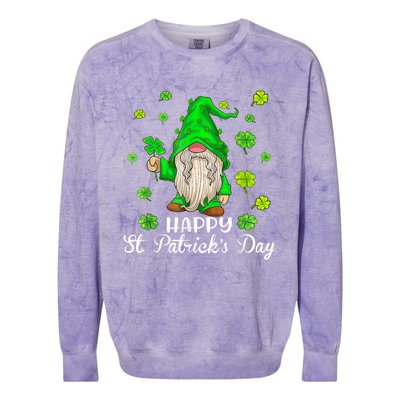 Happy St Patrick's Day Cute Gnome Tie Dye Shamrock Clover Colorblast Crewneck Sweatshirt