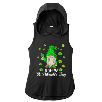 Happy St Patrick's Day Cute Gnome Tie Dye Shamrock Clover Ladies PosiCharge Tri-Blend Wicking Draft Hoodie Tank