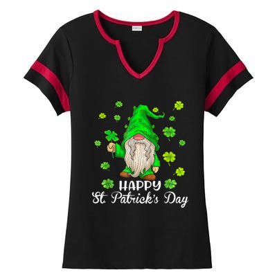 Happy St Patrick's Day Cute Gnome Tie Dye Shamrock Clover Ladies Halftime Notch Neck Tee