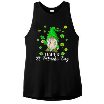 Happy St Patrick's Day Cute Gnome Tie Dye Shamrock Clover Ladies PosiCharge Tri-Blend Wicking Tank