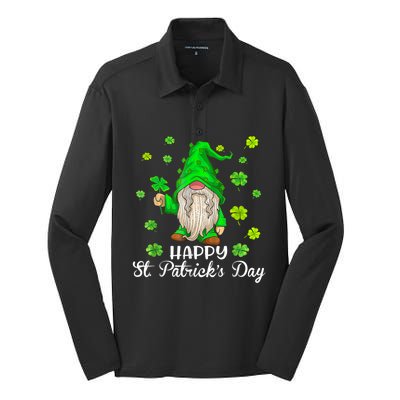 Happy St Patrick's Day Cute Gnome Tie Dye Shamrock Clover Silk Touch Performance Long Sleeve Polo