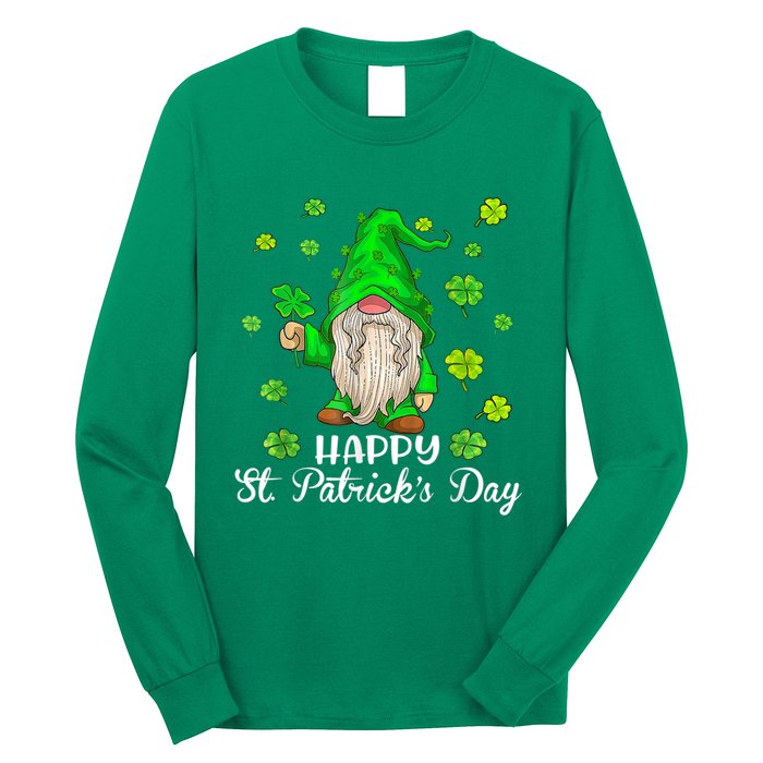 Happy St Patrick's Day Cute Gnome Tie Dye Shamrock Clover Long Sleeve Shirt