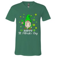 Happy St Patrick's Day Cute Gnome Tie Dye Shamrock Clover V-Neck T-Shirt