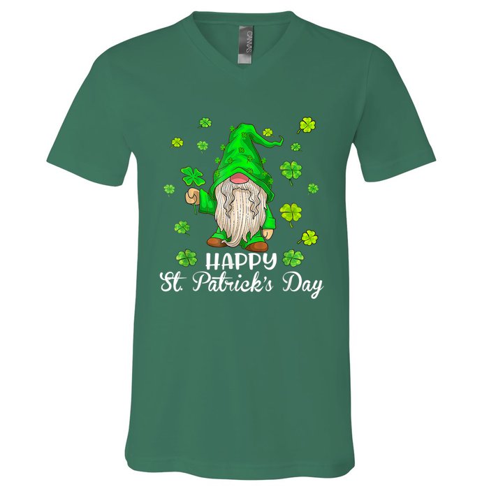 Happy St Patrick's Day Cute Gnome Tie Dye Shamrock Clover V-Neck T-Shirt