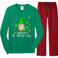 Happy St Patrick's Day Cute Gnome Tie Dye Shamrock Clover Long Sleeve Pajama Set