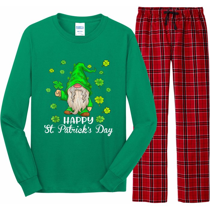 Happy St Patrick's Day Cute Gnome Tie Dye Shamrock Clover Long Sleeve Pajama Set