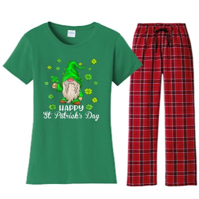 Happy St Patrick's Day Cute Gnome Tie Dye Shamrock Clover Women's Flannel Pajama Set