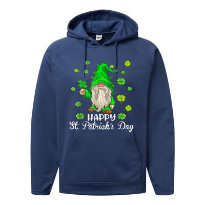 Happy St Patrick's Day Cute Gnome Tie Dye Shamrock Clover Performance Fleece Hoodie