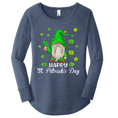 Happy St Patrick's Day Cute Gnome Tie Dye Shamrock Clover Women's Perfect Tri Tunic Long Sleeve Shirt