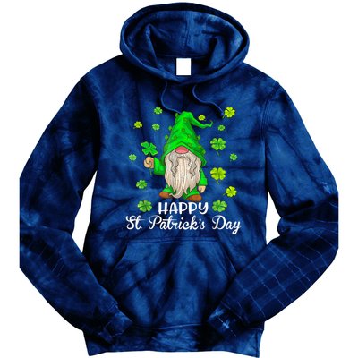 Happy St Patrick's Day Cute Gnome Tie Dye Shamrock Clover Tie Dye Hoodie