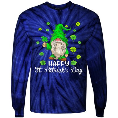 Happy St Patrick's Day Cute Gnome Tie Dye Shamrock Clover Tie-Dye Long Sleeve Shirt