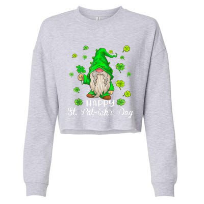 Happy St Patrick's Day Cute Gnome Tie Dye Shamrock Clover Cropped Pullover Crew