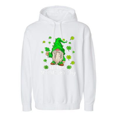 Happy St Patrick's Day Cute Gnome Tie Dye Shamrock Clover Garment-Dyed Fleece Hoodie