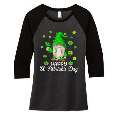 Happy St Patrick's Day Cute Gnome Tie Dye Shamrock Clover Women's Tri-Blend 3/4-Sleeve Raglan Shirt