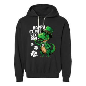 Happy St Pat T-Rex St Patricks Day Dinosaur Leprechaun Funny Garment-Dyed Fleece Hoodie