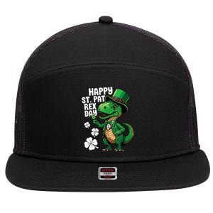 Happy St Pat T-Rex St Patricks Day Dinosaur Leprechaun Funny 7 Panel Mesh Trucker Snapback Hat