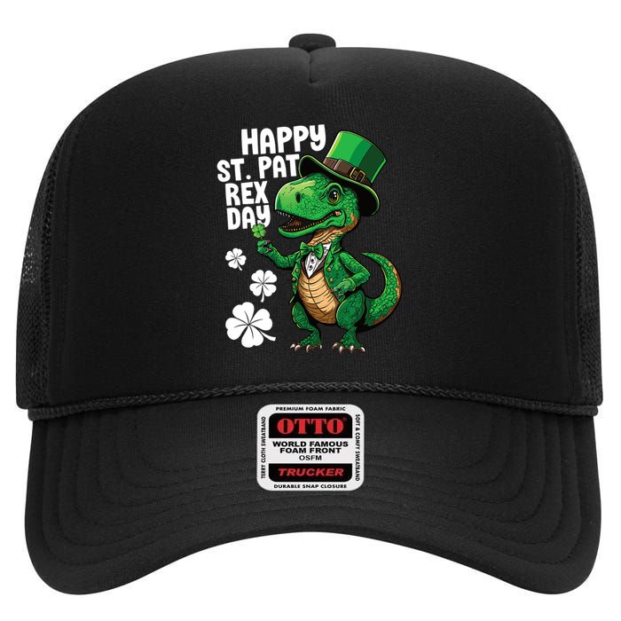 Happy St Pat T-Rex St Patricks Day Dinosaur Leprechaun Funny High Crown Mesh Back Trucker Hat