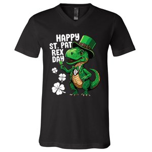 Happy St Pat T-Rex St Patricks Day Dinosaur Leprechaun Funny V-Neck T-Shirt