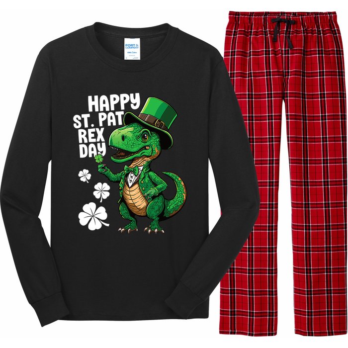 Happy St Pat T-Rex St Patricks Day Dinosaur Leprechaun Funny Long Sleeve Pajama Set