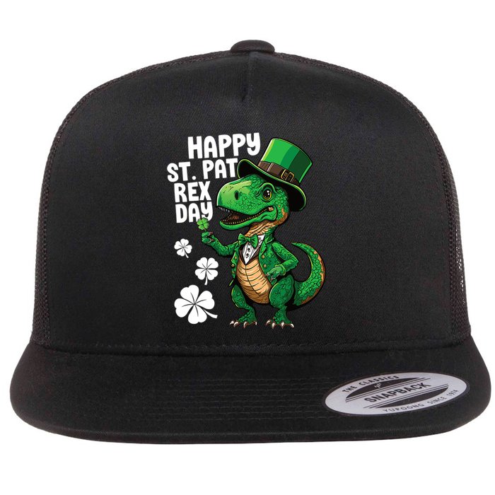 Happy St Pat T-Rex St Patricks Day Dinosaur Leprechaun Funny Flat Bill Trucker Hat