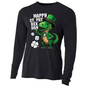 Happy St Pat T-Rex St Patricks Day Dinosaur Leprechaun Funny Cooling Performance Long Sleeve Crew