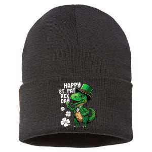 Happy St Pat T-Rex St Patricks Day Dinosaur Leprechaun Funny Sustainable Knit Beanie