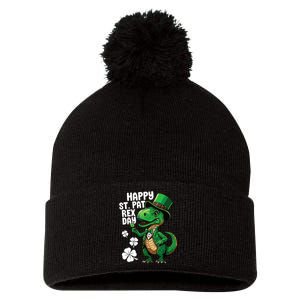 Happy St Pat T-Rex St Patricks Day Dinosaur Leprechaun Funny Pom Pom 12in Knit Beanie