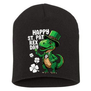 Happy St Pat T-Rex St Patricks Day Dinosaur Leprechaun Funny Short Acrylic Beanie