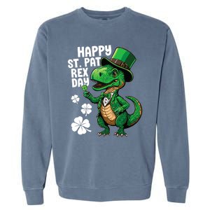 Happy St Pat T-Rex St Patricks Day Dinosaur Leprechaun Funny Garment-Dyed Sweatshirt