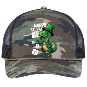 Happy St Pat T-Rex St Patricks Day Dinosaur Leprechaun Funny Retro Rope Trucker Hat Cap