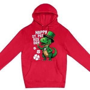 Happy St Pat T-Rex St Patricks Day Dinosaur Leprechaun Funny Premium Pullover Hoodie