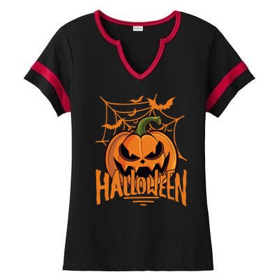 Halloween Spooky Pumpkin Ladies Halftime Notch Neck Tee