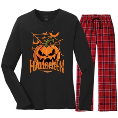 Halloween Spooky Pumpkin Women's Long Sleeve Flannel Pajama Set 