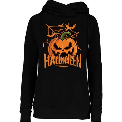 Halloween Spooky Pumpkin Womens Funnel Neck Pullover Hood