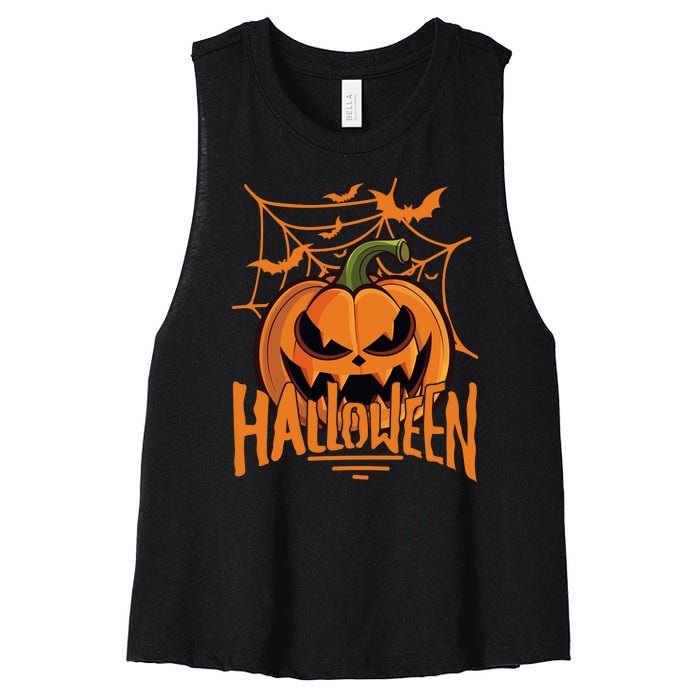 Halloween Spooky Pumpkin Women's Racerback Cropped Tank