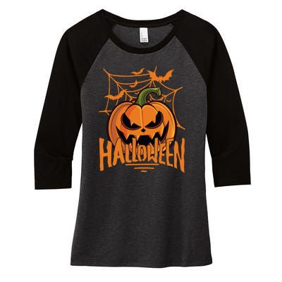 Halloween Spooky Pumpkin Women's Tri-Blend 3/4-Sleeve Raglan Shirt