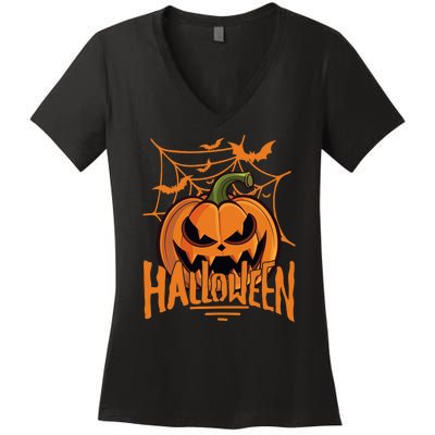 Halloween Spooky Pumpkin Women's V-Neck T-Shirt