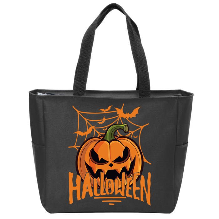 Halloween Spooky Pumpkin Zip Tote Bag