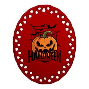 Halloween Spooky Pumpkin Ceramic Oval Ornament