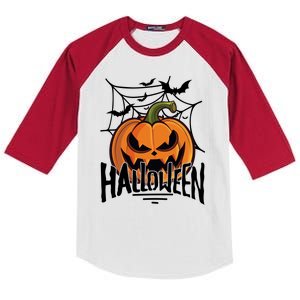 Halloween Spooky Pumpkin Kids Colorblock Raglan Jersey